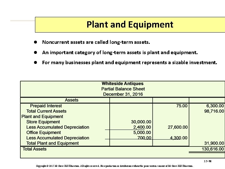 Plant and Equipment l Noncurrent assets are called long-term assets. l An important category