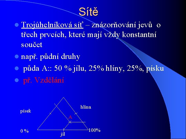 Sítě l Trojúhelníková síť – znázorňování jevů o třech prvcích, které mají vždy konstantní