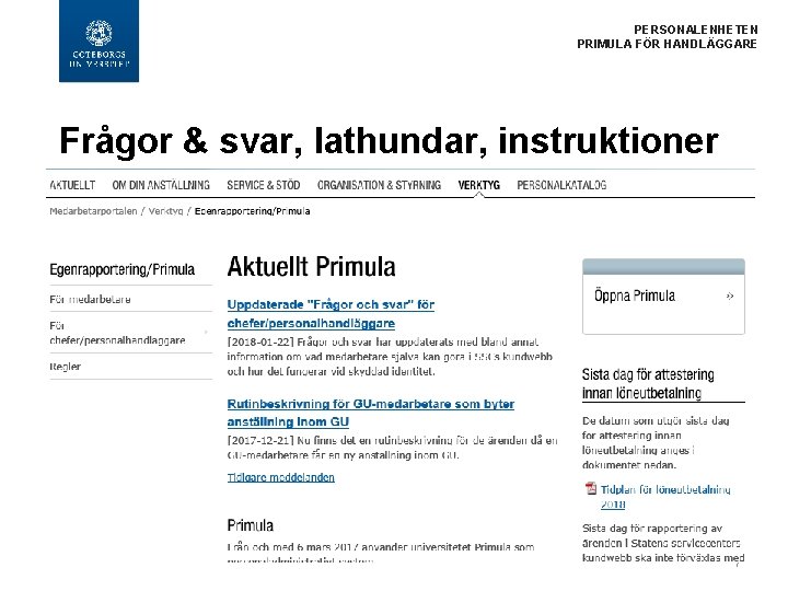 PERSONALENHETEN PRIMULA FÖR HANDLÄGGARE Frågor & svar, lathundar, instruktioner 7 