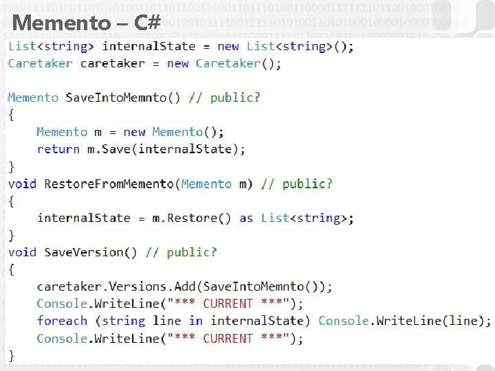 Memento – C# 20 