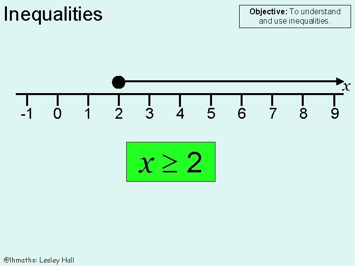 Inequalities Objective: To understand use inequalities. x -1 0 1 2 3 4 x