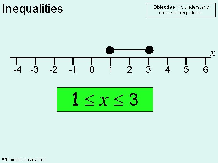 Inequalities Objective: To understand use inequalities. x -4 -3 -2 -1 0 1 2