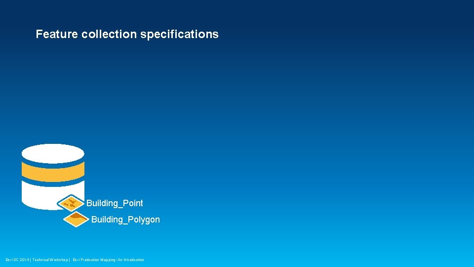 Feature collection specifications Building_Point Building_Polygon Esri UC 2014 | Technical Workshop | Esri Production