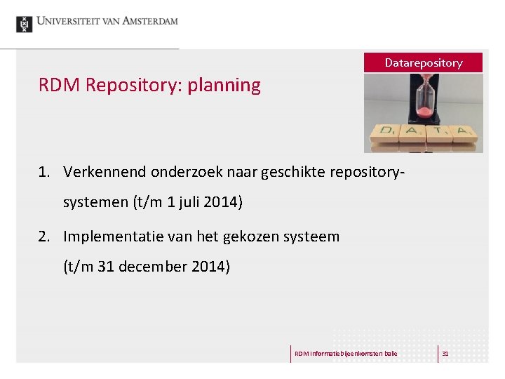 Datarepository RDM Repository: planning 1. Verkennend onderzoek naar geschikte repositorysystemen (t/m 1 juli 2014)