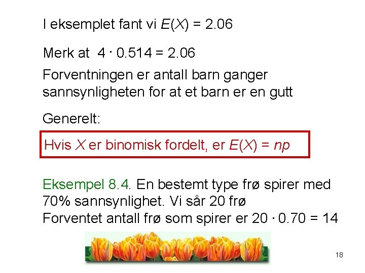 I eksemplet fant vi E(X) = 2. 06 Merk at 4. 0. 514 =