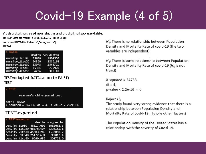 Covid-19 Example (4 of 5) # calculate the size of non_deaths and create the