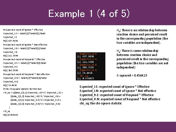 Example 1 (4 of 5) # expected count of Ignore * Effective Expected_I. E