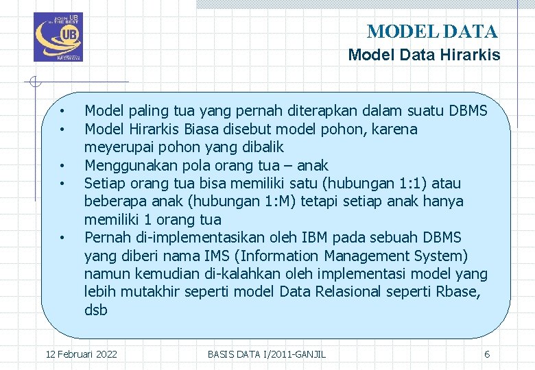 MODEL DATA Model Data Hirarkis • • • Model paling tua yang pernah diterapkan