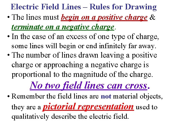 Electric Field Lines – Rules for Drawing • The lines must begin on a