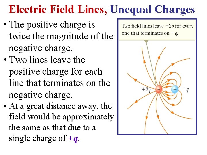 Electric Field Lines, Unequal Charges • The positive charge is twice the magnitude of