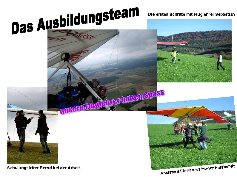 Die ersten Schritte mit Fluglehrer Sebastian Schulungsleiter Bernd bei der Arbeit hilfsbereit r e