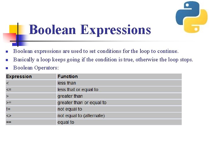 Boolean Expressions n n n Boolean expressions are used to set conditions for the