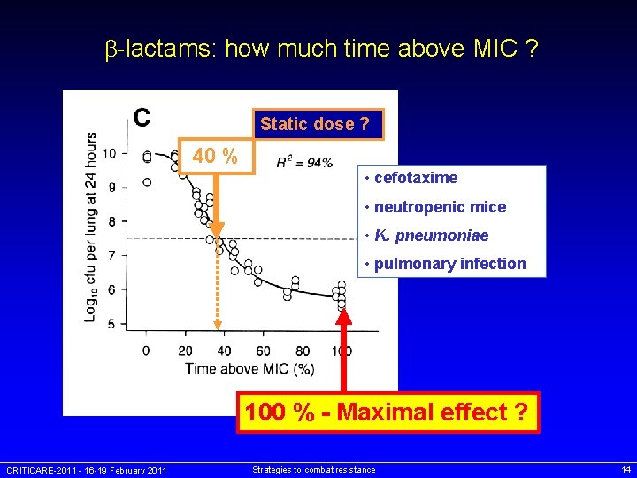  -lactams: how much time above MIC ? Static dose ? 40 % •