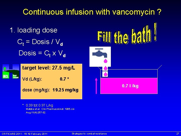 Continuous infusion with vancomycin ? 1. loading dose Ct = Dosis / Vd Dosis