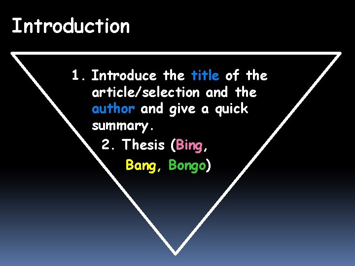 Introduction 1. Introduce the title of the article/selection and the author and give a