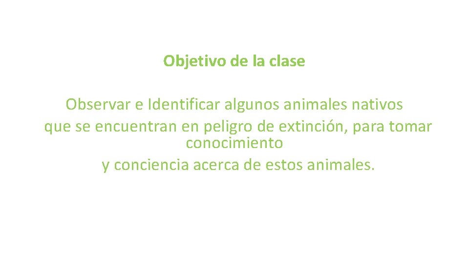 Objetivo de la clase Observar e Identificar algunos animales nativos que se encuentran en