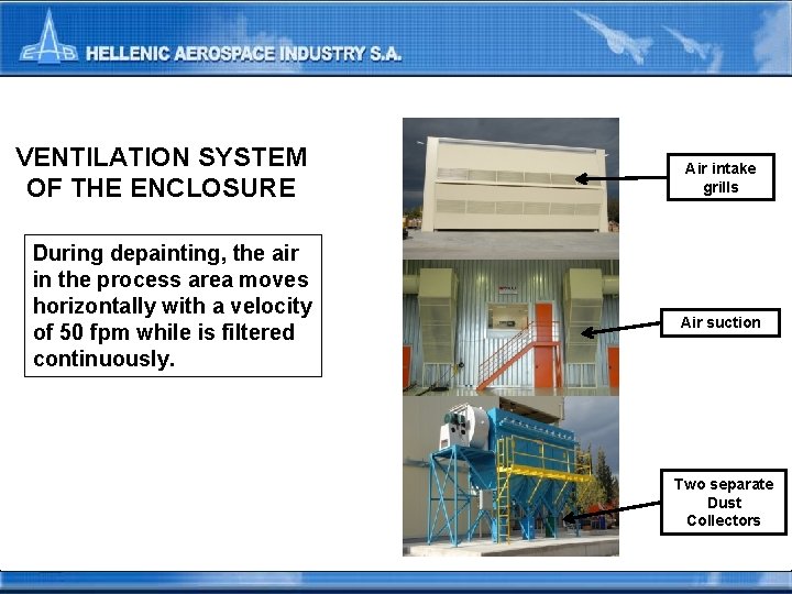 VENTILATION SYSTEM OF THE ENCLOSURE During depainting, the air in the process area moves