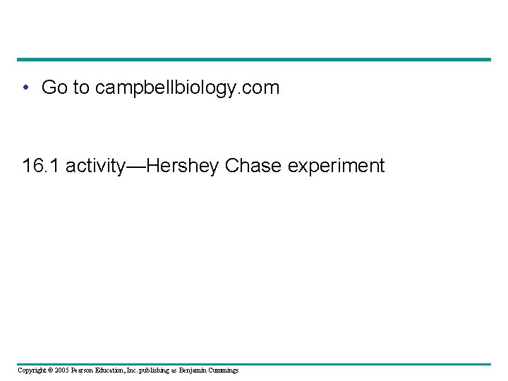  • Go to campbellbiology. com 16. 1 activity—Hershey Chase experiment Copyright © 2005