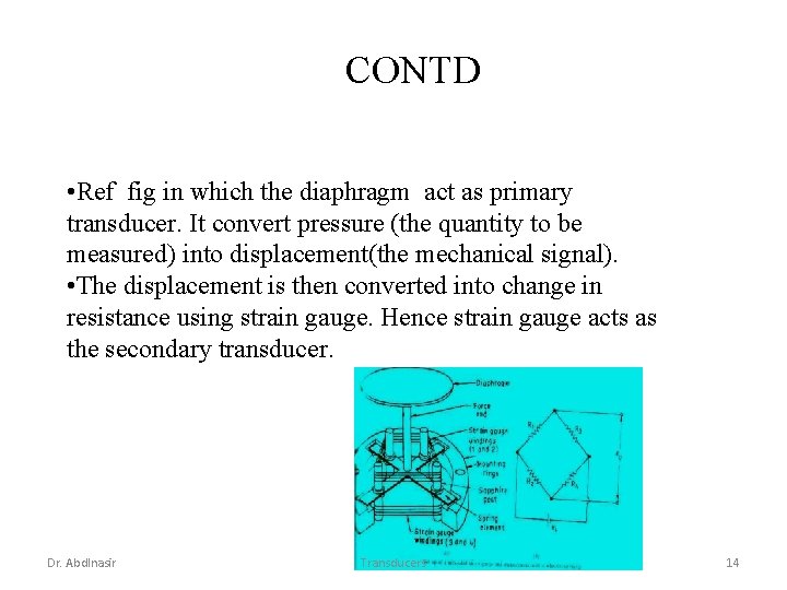 CONTD • Ref fig in which the diaphragm act as primary transducer. It convert