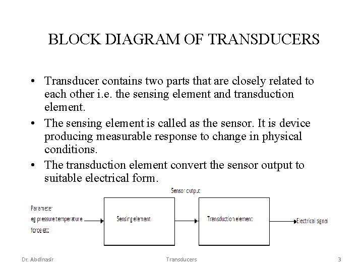 BLOCK DIAGRAM OF TRANSDUCERS • Transducer contains two parts that are closely related to