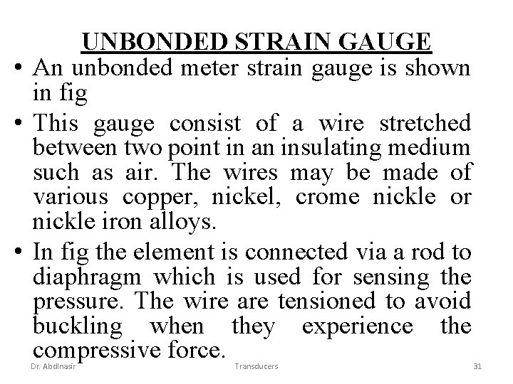 UNBONDED STRAIN GAUGE • An unbonded meter strain gauge is shown in fig •