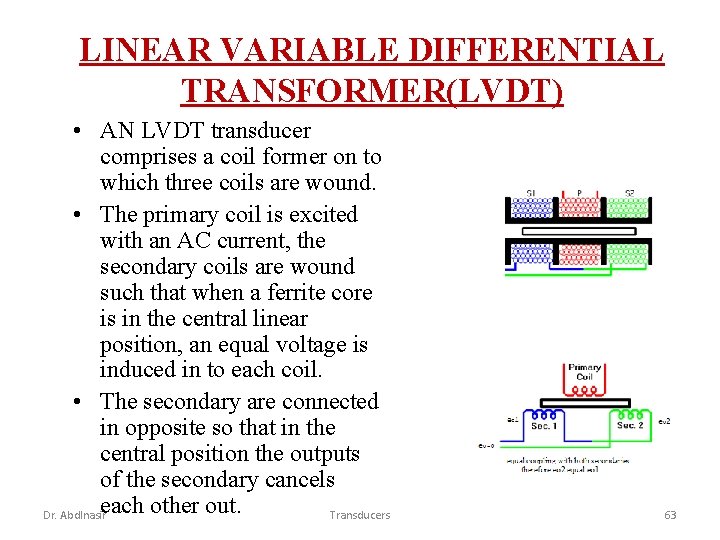 LINEAR VARIABLE DIFFERENTIAL TRANSFORMER(LVDT) • AN LVDT transducer comprises a coil former on to