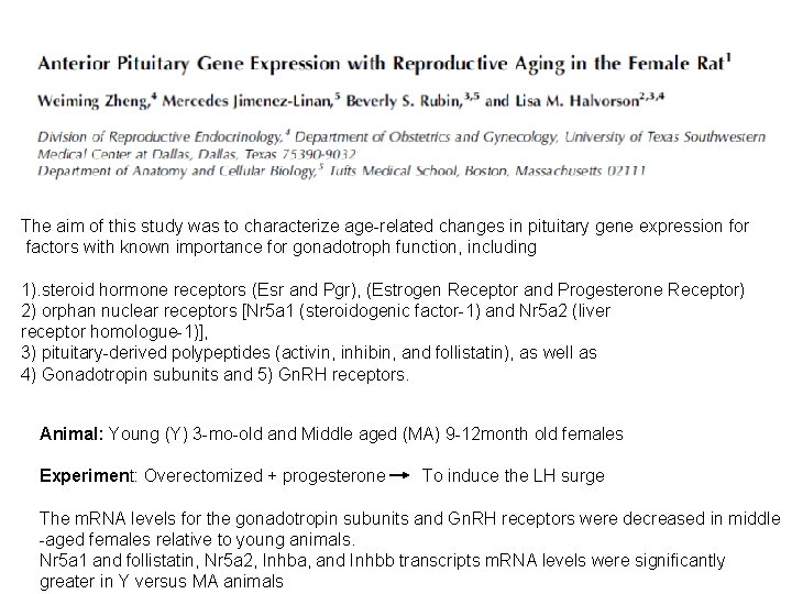 The aim of this study was to characterize age-related changes in pituitary gene expression