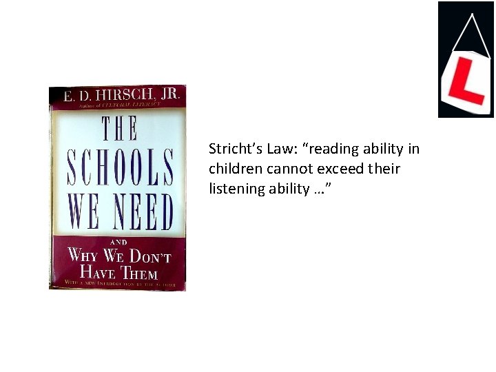 Stricht’s Law: “reading ability in children cannot exceed their listening ability …” 