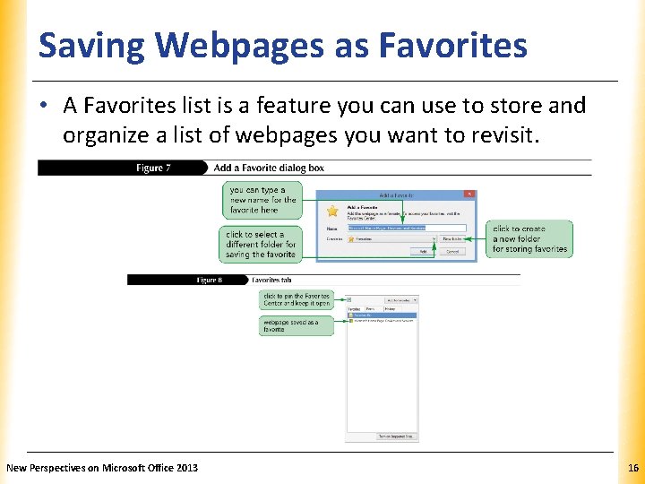 Saving Webpages as Favorites XP • A Favorites list is a feature you can