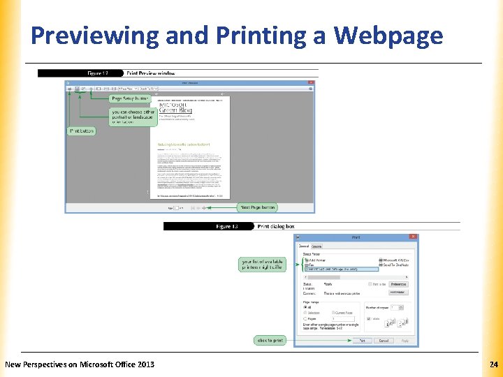 Previewing and Printing a Webpage New Perspectives on Microsoft Office 2013 XP 24 