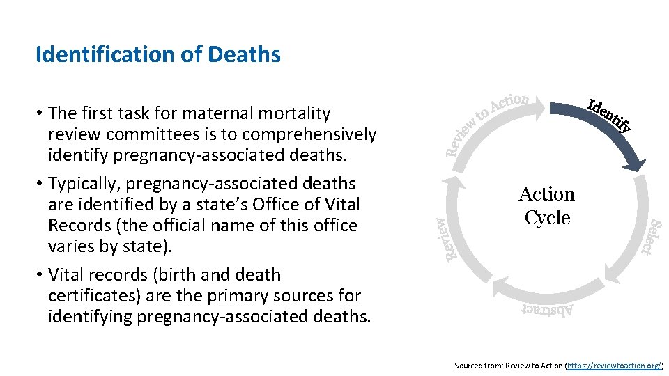 Identification of Deaths • The first task for maternal mortality review committees is to