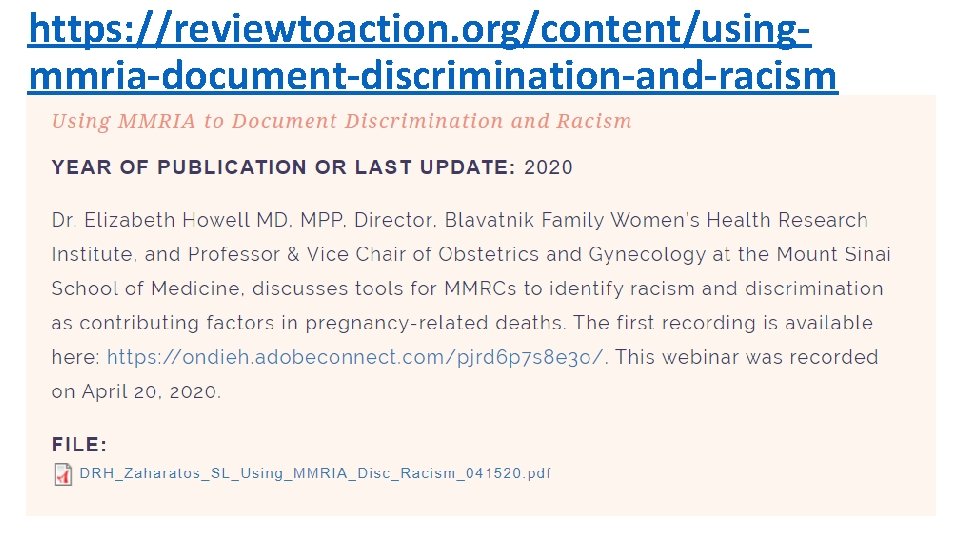 https: //reviewtoaction. org/content/usingmmria-document-discrimination-and-racism 