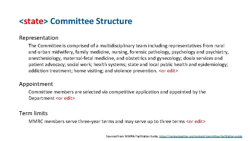 <state> Committee Structure Representation The Committee is comprised of a multidisciplinary team including representatives