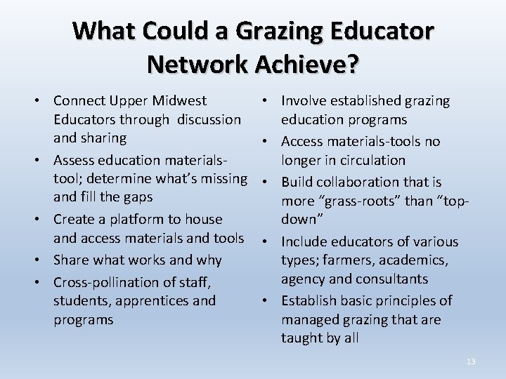 What Could a Grazing Educator Network Achieve? • Connect Upper Midwest Educators through discussion