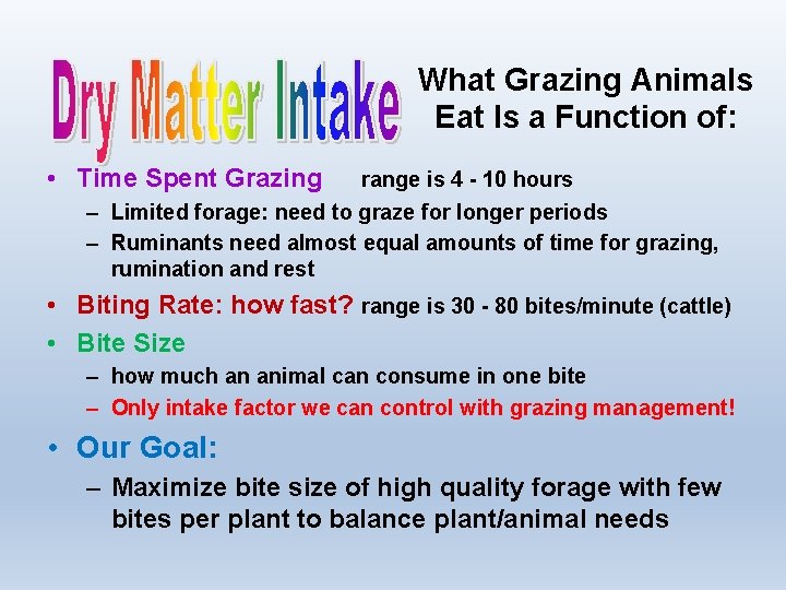 What Grazing Animals Eat Is a Function of: • Time Spent Grazing range is