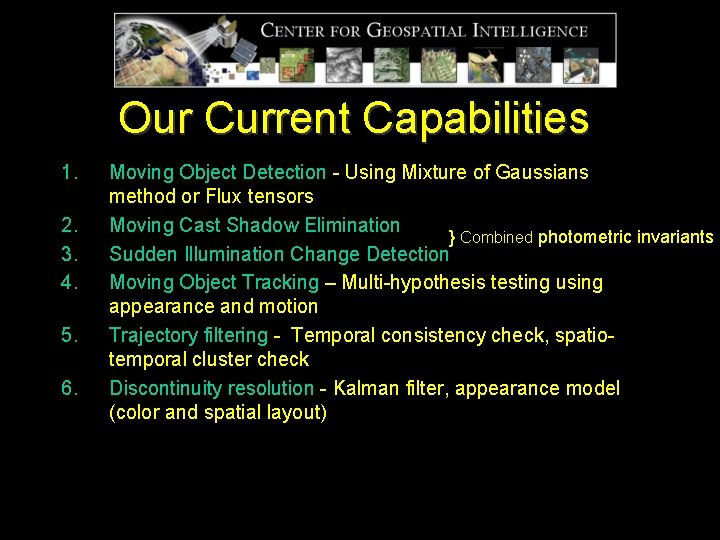 Our Current Capabilities 1. 2. 3. 4. 5. 6. Moving Object Detection - Using