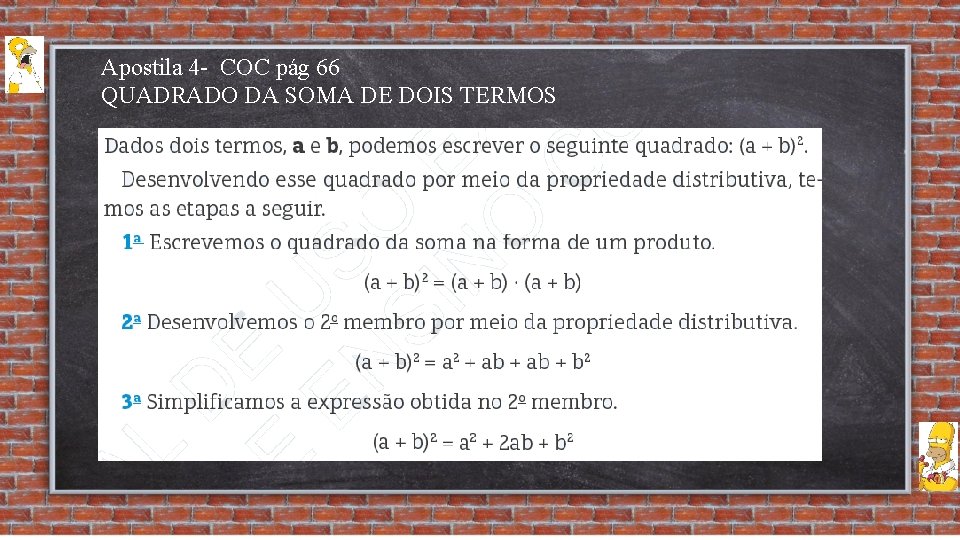 Apostila 4 - COC pág 66 QUADRADO DA SOMA DE DOIS TERMOS 