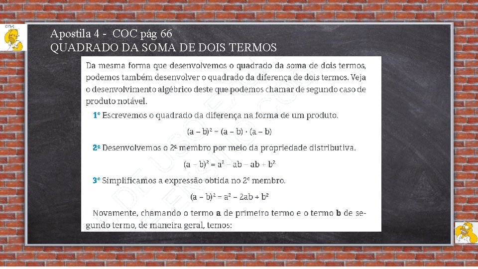 Apostila 4 - COC pág 66 QUADRADO DA SOMA DE DOIS TERMOS 