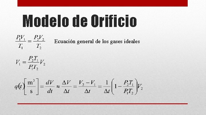 Modelo de Orificio Ecuación general de los gases ideales 