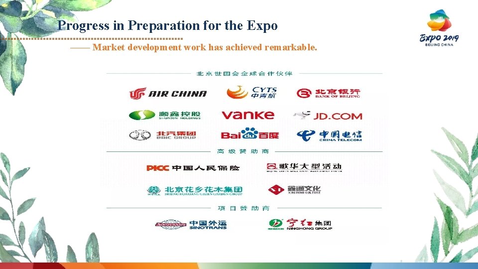 Progress in Preparation for the Expo —— Market development work has achieved remarkable. 