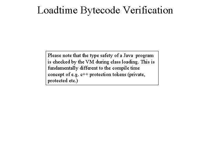 Loadtime Bytecode Verification Please note that the type safety of a Java program is