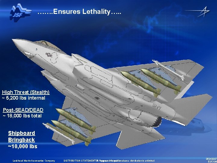 ……. Ensures Lethality…. . High Threat (Stealth) ~ 5, 200 lbs internal Post-SEAD/DEAD ~ ……. Ensures Lethality…. . High Threat (Stealth) ~ 5, 200 lbs internal Post-SEAD/DEAD ~