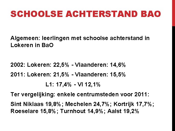 SCHOOLSE ACHTERSTAND BAO Algemeen: leerlingen met schoolse achterstand in Lokeren in Ba. O 2002: