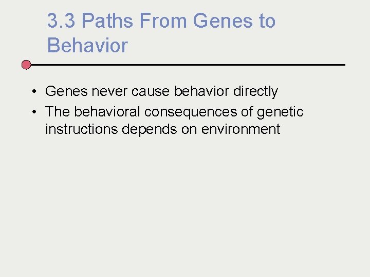 3. 3 Paths From Genes to Behavior • Genes never cause behavior directly •