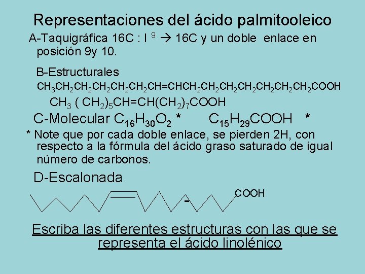 Representaciones del ácido palmitooleico A-Taquigráfica 16 C : I 9 16 C y un