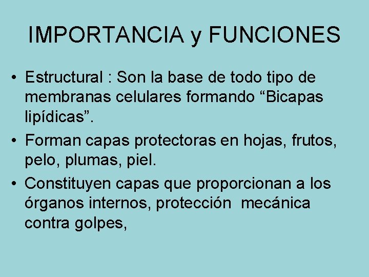 IMPORTANCIA y FUNCIONES • Estructural : Son la base de todo tipo de membranas