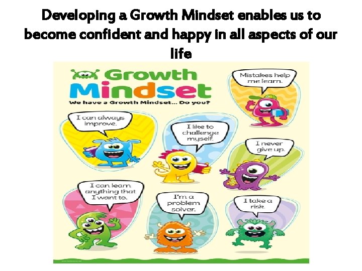 Developing a Growth Mindset enables us to become confident and happy in all aspects