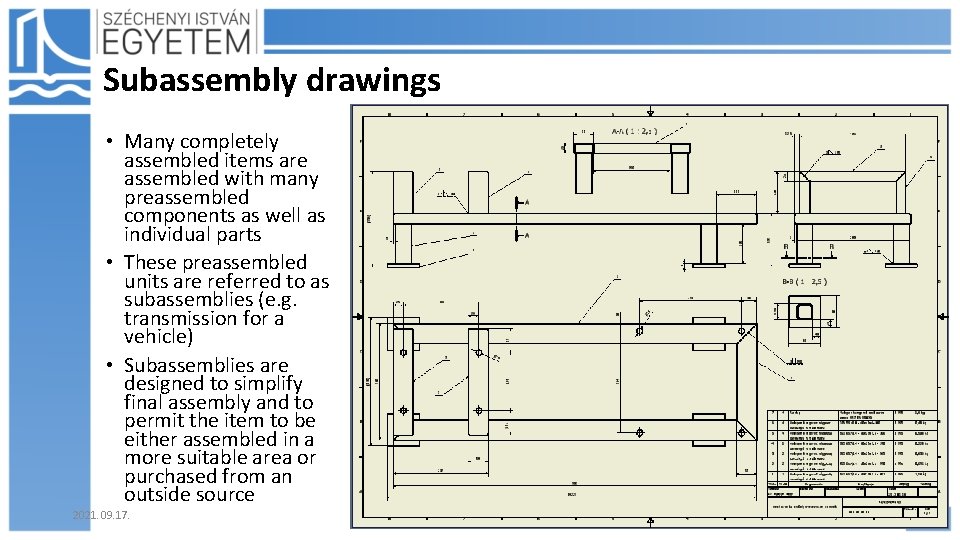 Subassembly drawings • Many completely assembled items are assembled with many preassembled components as