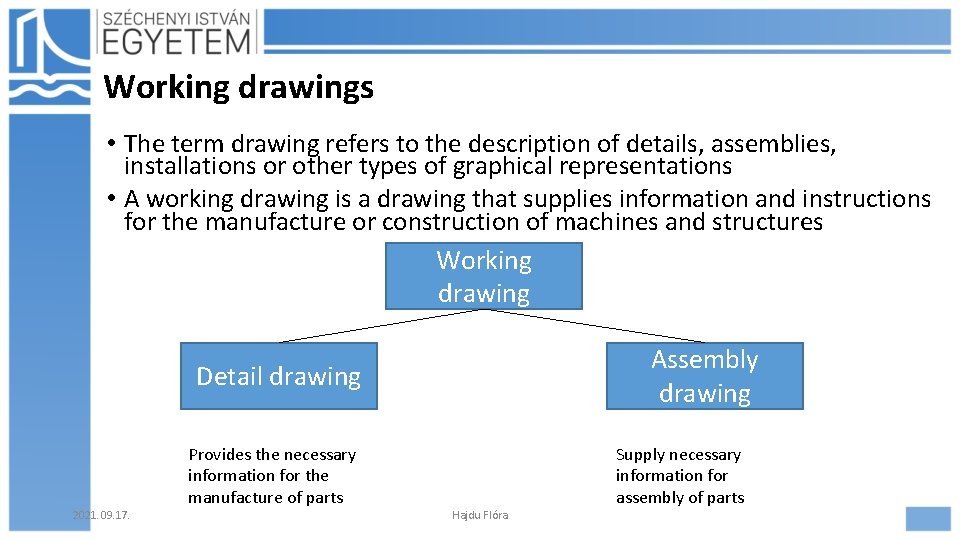 Working drawings • The term drawing refers to the description of details, assemblies, installations