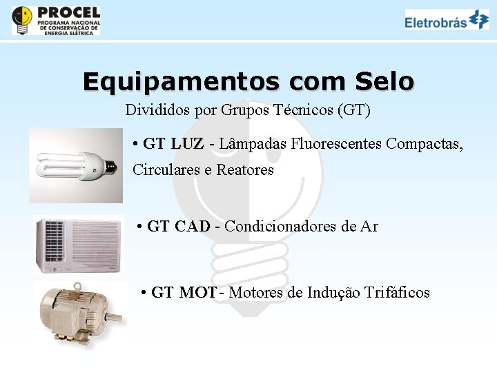 Equipamentos com Selo Divididos por Grupos Técnicos (GT) • GT LUZ - Lâmpadas Fluorescentes